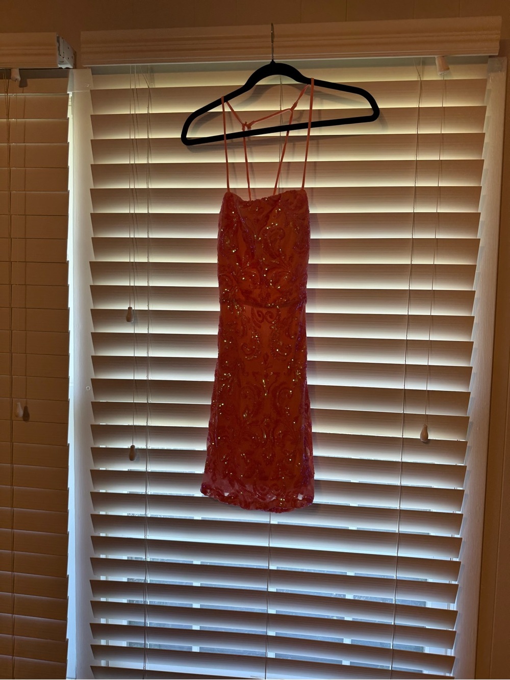 Windsor Coral Beaded Spaghetti-Strap Mini Dress